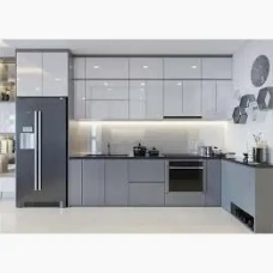 Tủ bếp thùng ván nhựa trán gương